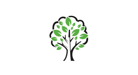 Obraz premium Stylized tree illustration with green leaves and black outline on white background