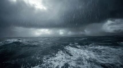 Fototapeta premium Dramatic storm over a rough ocean with heavy rain