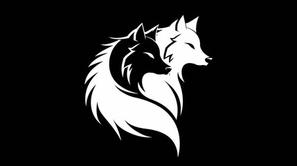 Fototapeta premium Black and white wolf silhouette design yin yang concept of balance