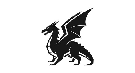 Fototapeta premium Black dragon silhouette illustration isolated on white background for design