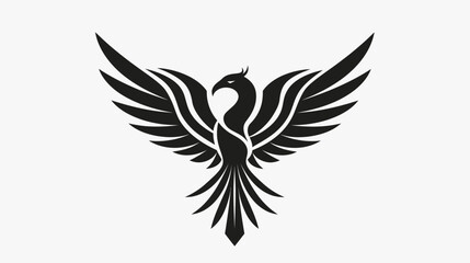 Obraz premium Elegant phoenix bird illustration black silhouette against white background
