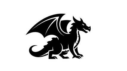 Fototapeta premium Black dragon silhouette on white background vector illustration