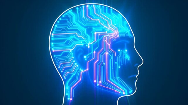 Artificial intelligence concept with glowing brain circuitry outline in a human head