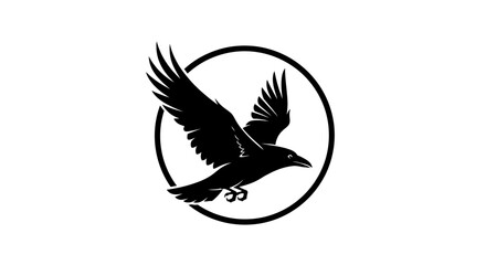 Obraz premium Black raven silhouette in flight inside a circle design for various concepts