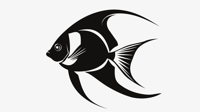 Black and white vector illustration of an angel fish on a white background