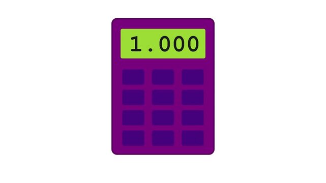 Purple calculator with one thousand on digital screen. 4K Video