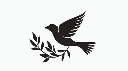 Obraz premium Flying dove with olive branch silhouette symbol of peace isolated on white