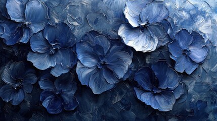 Blue Floral Abstract Painting with Thick Textured Petals in Artistic Style