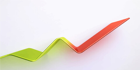 Abstract 3d vector illustration of a red arrow background featuring a green checkmark symbol and business checklist icon to sign a successful vote or agreement choice