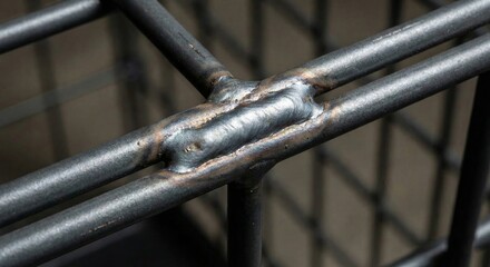 Close-up of welded metal grid showing strong connection, industrial fabrication, and structural integrity