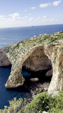 Blue Grotto Malta. Rocky coastline of Malta. Natural landscape