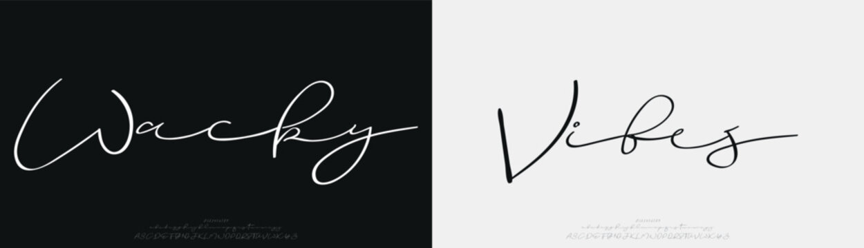 Wacky Vibes, Hand drawn vector alphabet. Modern monoline signature script font. Elegant Signature Font. Best Alphabet Beautiful Calligraphy Signature Font
