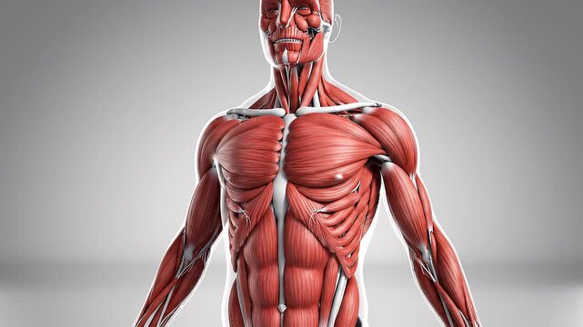 Muscular human anatomy showing detailed musculature, suitable for educational materials, fitness content, medical illustrations, and sports science resources.