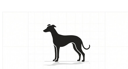 Elegant Greyhound Dog Silhouette Standing in Profile With Shadow Minimal Black .