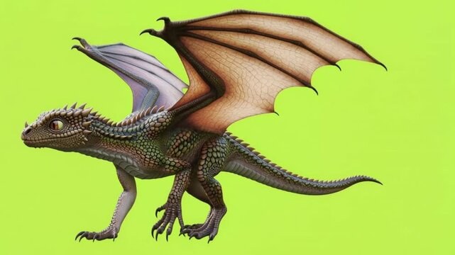 Dragon Flying Animation Green Background Fantasy Creature.