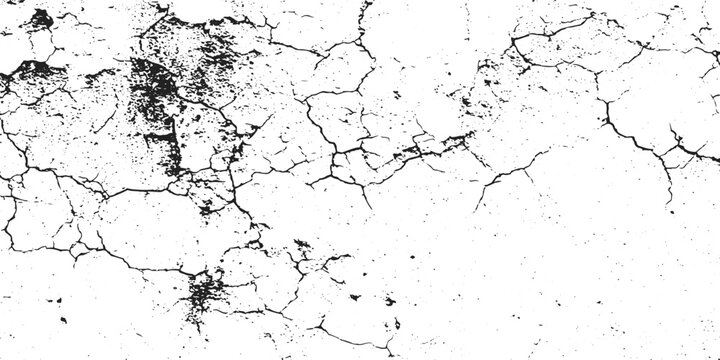 Old wall background texture with cracks scratches black and white vintage grunge fractured concrete surface scribble effect vector.