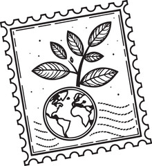 Obraz premium Eco Stamp Hand-drawn Sketch Drawing Vector Illustration, Line Linear Symbol Black and White Engraving, Isolated