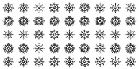 A collection of intricate black snowflake designs arranged in a grid