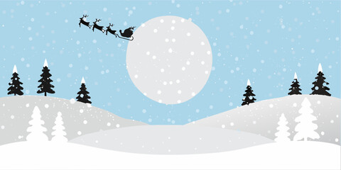 Santa claus and his reindeer fly past a large white rounded shape © Ramanath