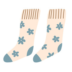 Long socks with minimal floral pattern. Cozy fashion illustration for autumn outfits, lifestyle designs and seasonal visuals. Hand drawn vector illustration.
