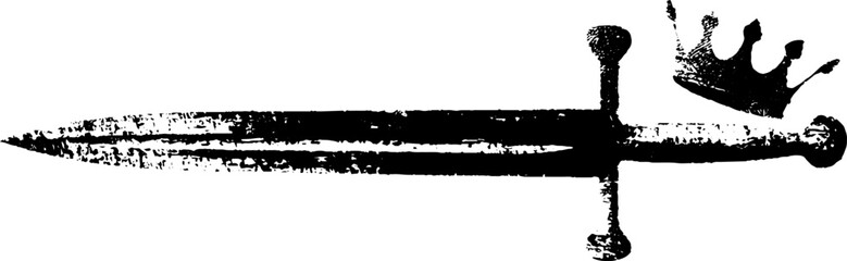 Vintage sword and crown high contrast ink illustration - retro design for historical themes