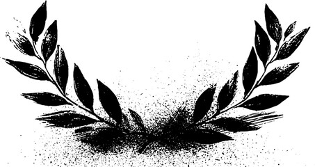 Sun and laurel wreath ink sketch - high contrast black and white design for decorative use