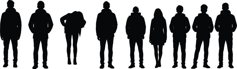 Set of professional business people silhouettes standing in rows wearing formal office attire for corporate teamwork leadership recruitment success and human resources management concept