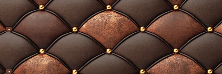 Fototapeta premium Luxurious Brown Upholstery with Gold Accents, Elegant Quilted Design for Sophisticated Furniture