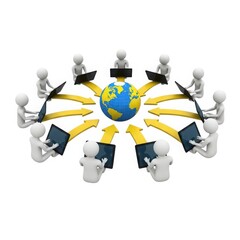 Global network of people connected through technology and communication isolated on white background