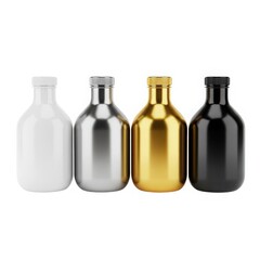 Assorted metal bottles in different colors and finishes isolated on white background