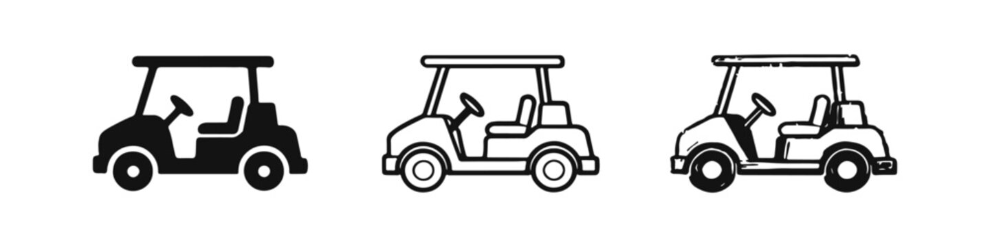 Golf Cart Icons Set: Solid, Outline, and Hand-Drawn Styles