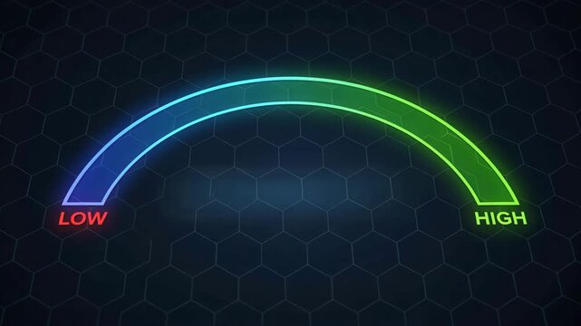 A futuristic immunity gauge glowing from low to high with neon colors showing rising wellness, high testosterone, boost testosterone