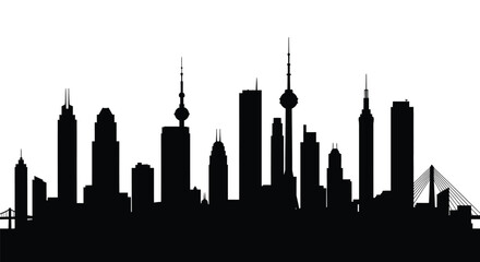 Shanghai skyline featuring modern architecture in a dark silhouette