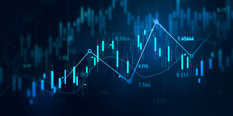 Financial data charts with glowing stock market graphs.Business financial chart with moving up arrow graph.Stock market investment data and analysis finance graph.	
