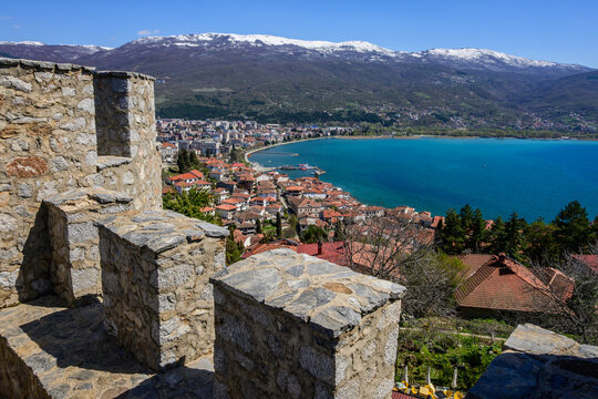Perched atop a hill, Samuel's Fortress provides a sweeping vista of Ohrid town, the glittering Lake Ohrid, and a dramatic backdrop of snow-capped mountains.