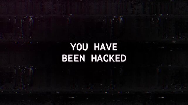 Cyber Security Breach Warning with You Have Been Hacked Text, Glitch Effects and TV Static Noise &ndash; Motion Background
