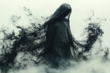Fototapeta premium Creepy banshee graphic layout with minimalist design on a white background in high resolution