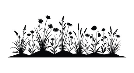 Black floral arrangement with grasses and poppies a striking silhouette © MdRabby