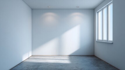 Obraz premium Bright empty room with concrete floor and large window.