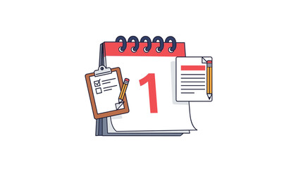 Colorful calendar page with clipboard and notes for organization