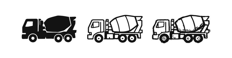Fototapeta premium Cement Mixer Truck Icon Set for Building and Construction Sites
