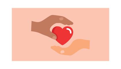 Diverse hands holding red heart symbolizing love and support