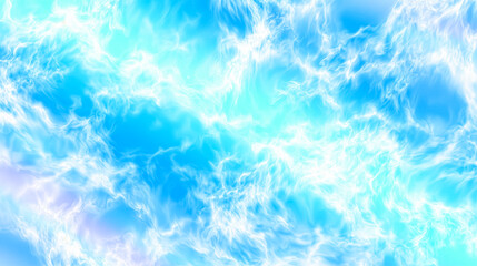 青と白の幻想的な光が交錯する抽象的なエネルギーの背景。水面や空の雲を連想させる流動的でダイナミックなデザインのグラフィック素材。