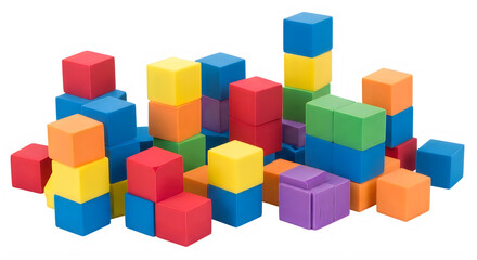 Obraz premium Colorful assortment of stacked children's building blocks in vibrant hues isolated on transparent background