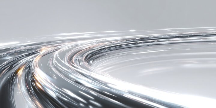 Gleaming silver lines curve gracefully across a bright, abstract background.