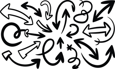 Fototapeta premium Collection of various black arrows pointing in different directions on for navigation and direction