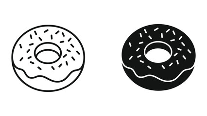 Fototapeta premium Outline and Silhouette Donuts with Sprinkles - Clean Vector Icons for Food Design