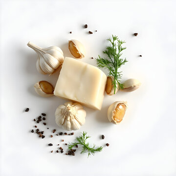 Set of products for Traditional lard spread with garlic, paprika, and crispy pork cracklings