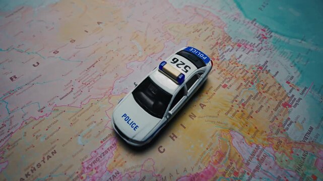 Police car model on map of China.
