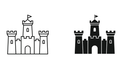 Castle Icon Set: Line Art and Solid Silhouette for Medieval Fortress Concepts © SHAHRIYAR RASEL